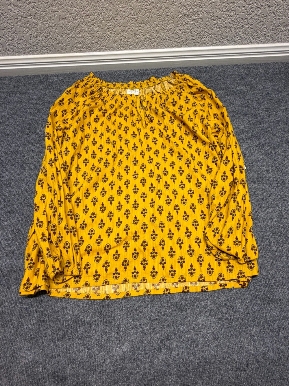 St. John's Bay Mustard Floral Peasant Top